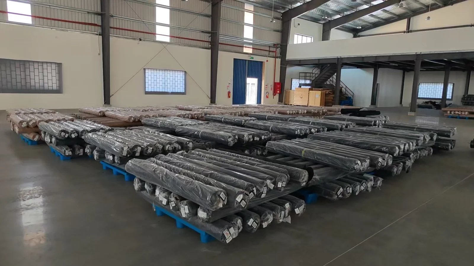 Prepared fabric rolls at the Takeo facility