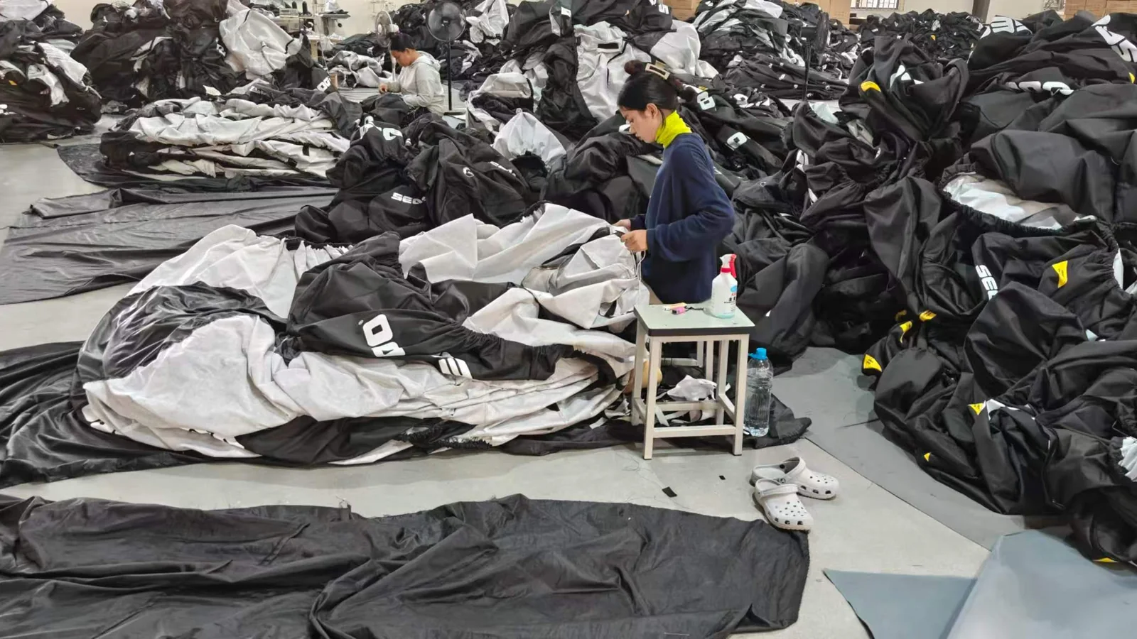 Protective cover sewing and assembly line in Cambodia